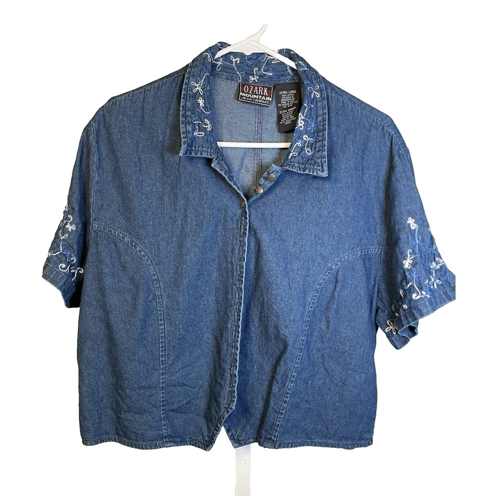 Embroidered Shirt Women's XL Button up Ozark Mountain Jean Company Cottagecore